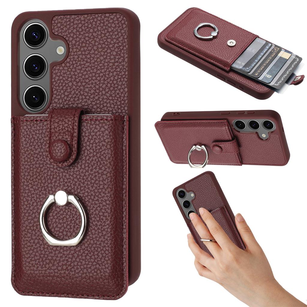 For Samsung Galaxy S24 Case Drawing Type Card Slots Litchi Texture Leather Back Cover with Ring Kickstand