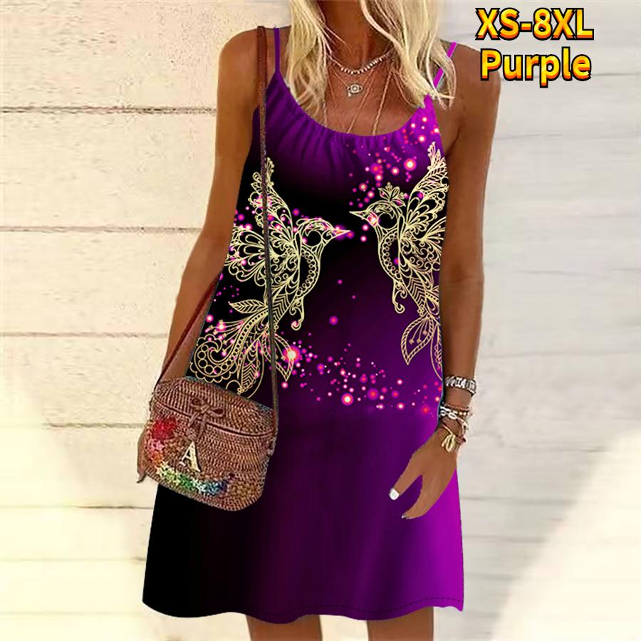 Women Flower Flying Side by Side Printed Mini Dress Sleeveless Party Dress Summer Beach Dress Sundress