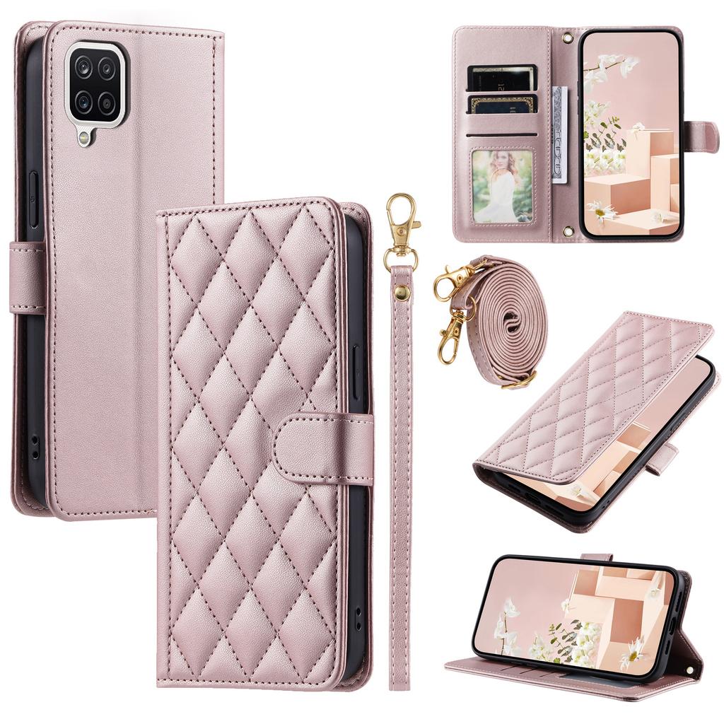 For Samsung Galaxy A12 Case Leather Wallet Flip Phone Cover with Shoulder Strap