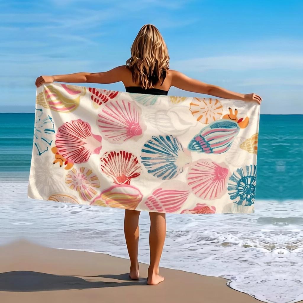 1 Stück Großes Muschel Strandtuch, Sand Sonnenschutz, Ideal zum Surfen Schwimmen Yoga, Strand Pool Reisen Outdoor Nutzung