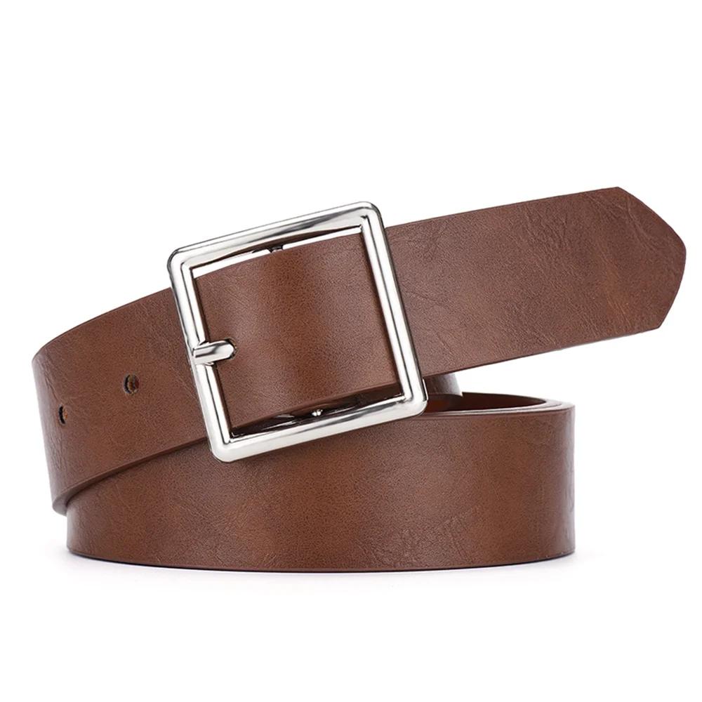 2026 Women'S Belt Soft Pu Leather Belt Square Buckle Pin Buckle Jeans Black Belt Chic Luxury Brand Fancy Vintage Strap Female