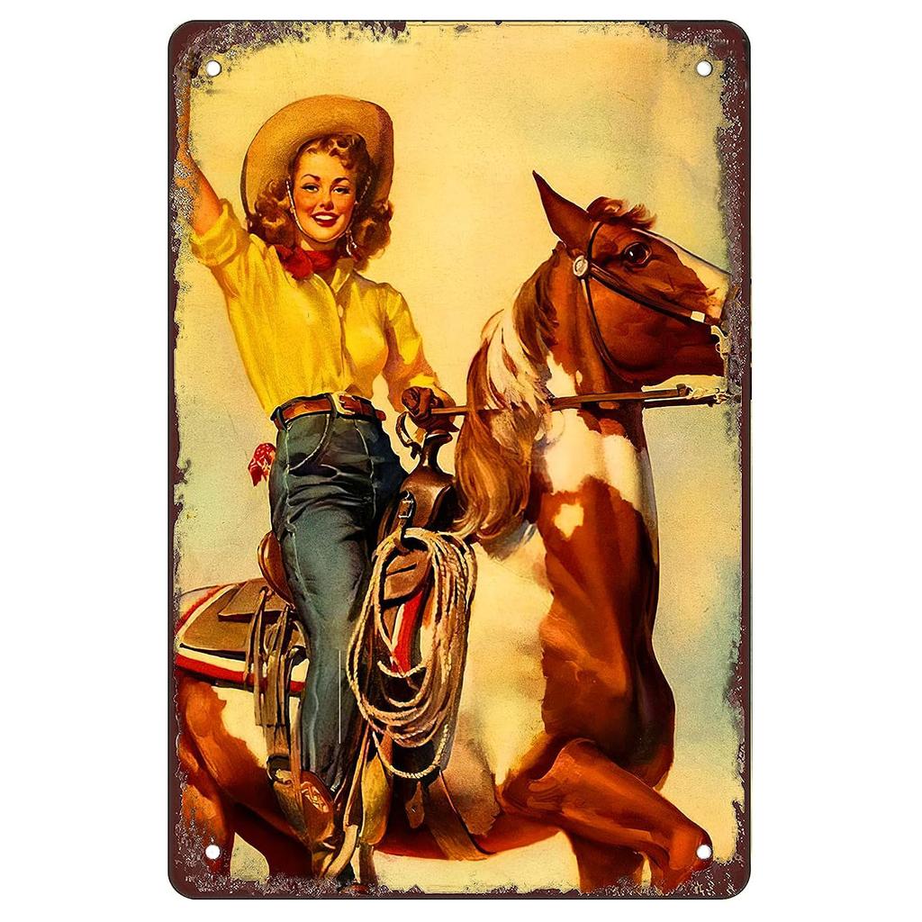 Vintage Cowgirl Metallschild Retro Westlich Reiten Zitat Blechschild für Heimbar Bauernhaus Dekoration Das Leben ist Hart Spirituell Wi