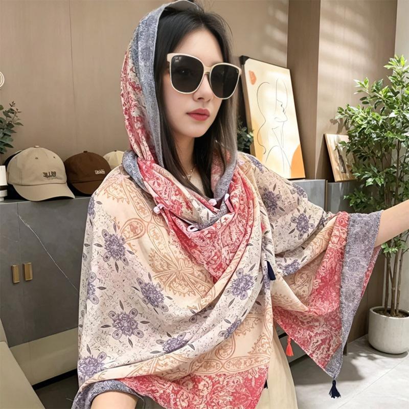 Womens Retro Ethnic Style Mid Length Sun Protection Shawl Travel Scarf