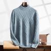 Men's Cashmere Jacquard Pullover Sweater - Half High Neck, Thick, Loose Fit, Long Sleeve, Business Casual