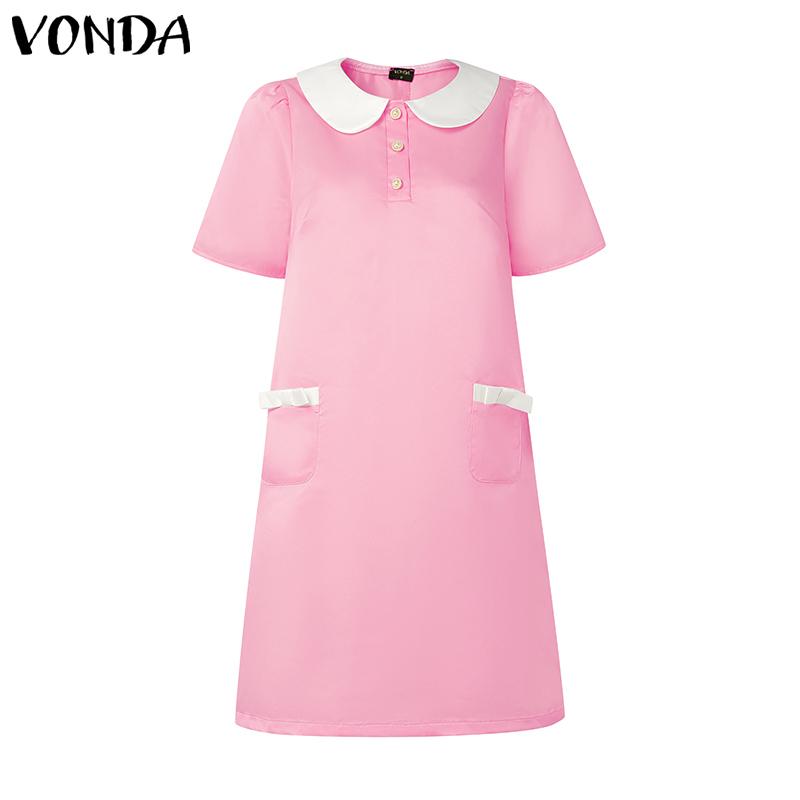 VONDA Rochie Elegantă de Damă cu Rever, Mânecă Scurtă, Satin Neted, Croială A-line