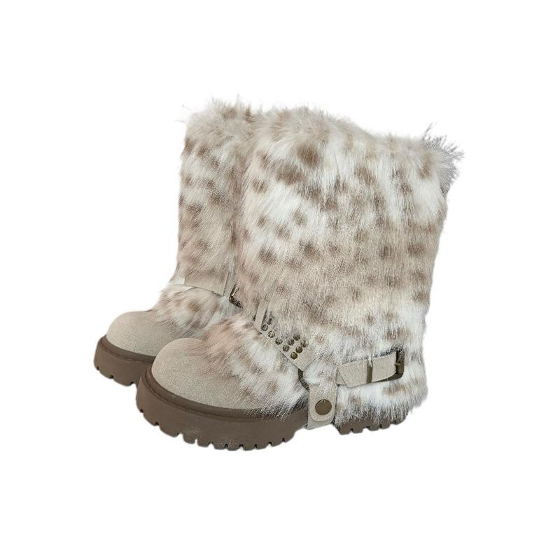 

Big head fluffy snow boots women s metal buckle short boots piled thickened cotton shoes snow cotton 40