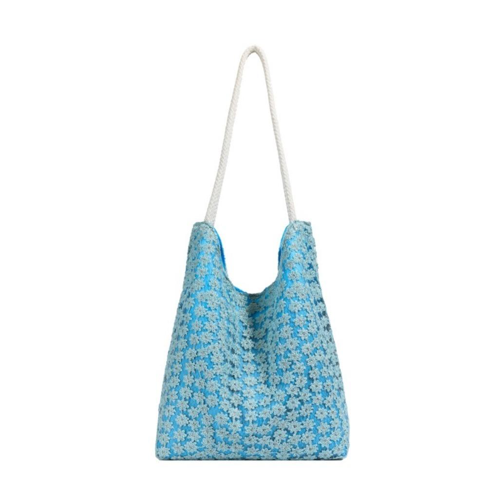 Solid Color Flower Tote Bag Large Capacity Cloth Shoulder Bag Portable Underarm Bag Daily