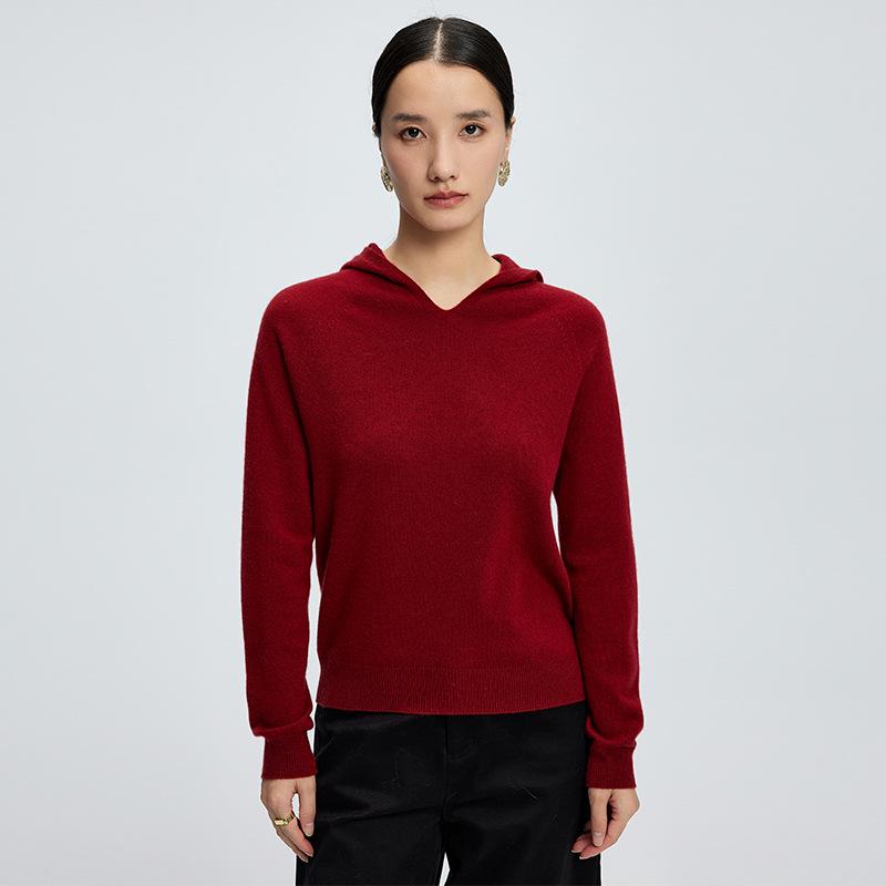 Women's Seamless Cashmere Hooded Sweater – Warm Autumn/Winter Knit Base Layer Hoodie