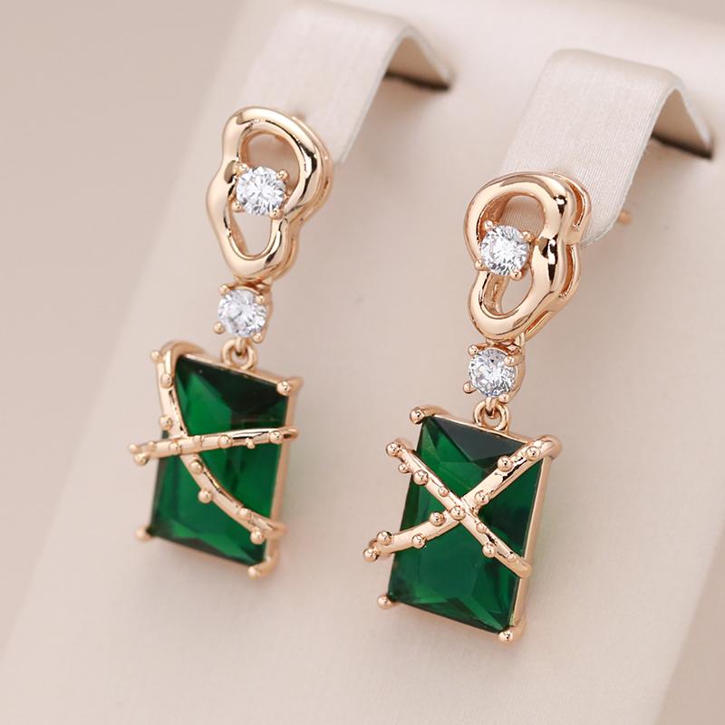 Luxury Square Green Natural Zircon Drop Earrings For Women  Rose Gold White Stone Daily Easy Matching Fine Jewelry Gift