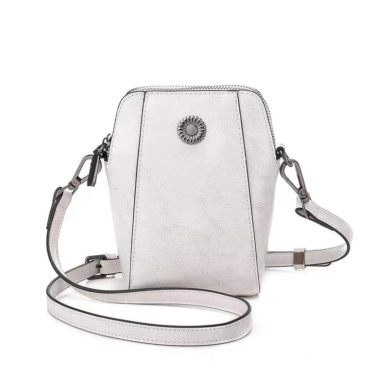 Leather Women's Mobile Phe Bag Single Shoulder Messenger Purse Fashi All-match Oil Wax Cowhide Casual Crossbody Small Bag