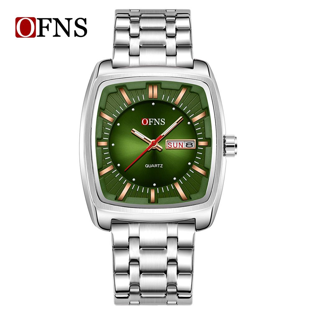 OFNS Men's Trendy Quartz Wristwatch: Steel Band, 3D Scale, Business Casual, Waterproof, Luminous.