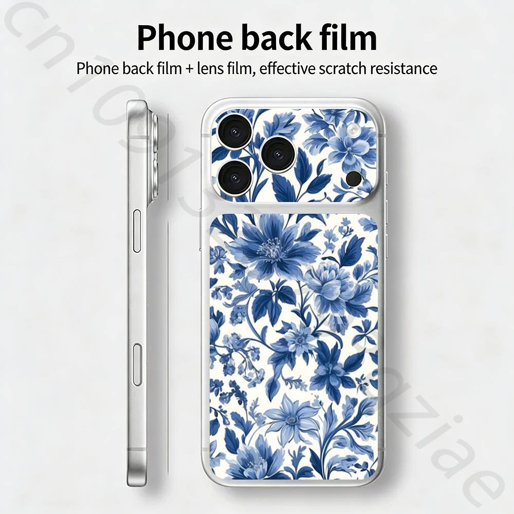 Blue and White Porcelain For iPhone 17 pro Max /17 pro Full Cover Decal Skin Wrap 3D Colorful Rear Protective Sticker Film