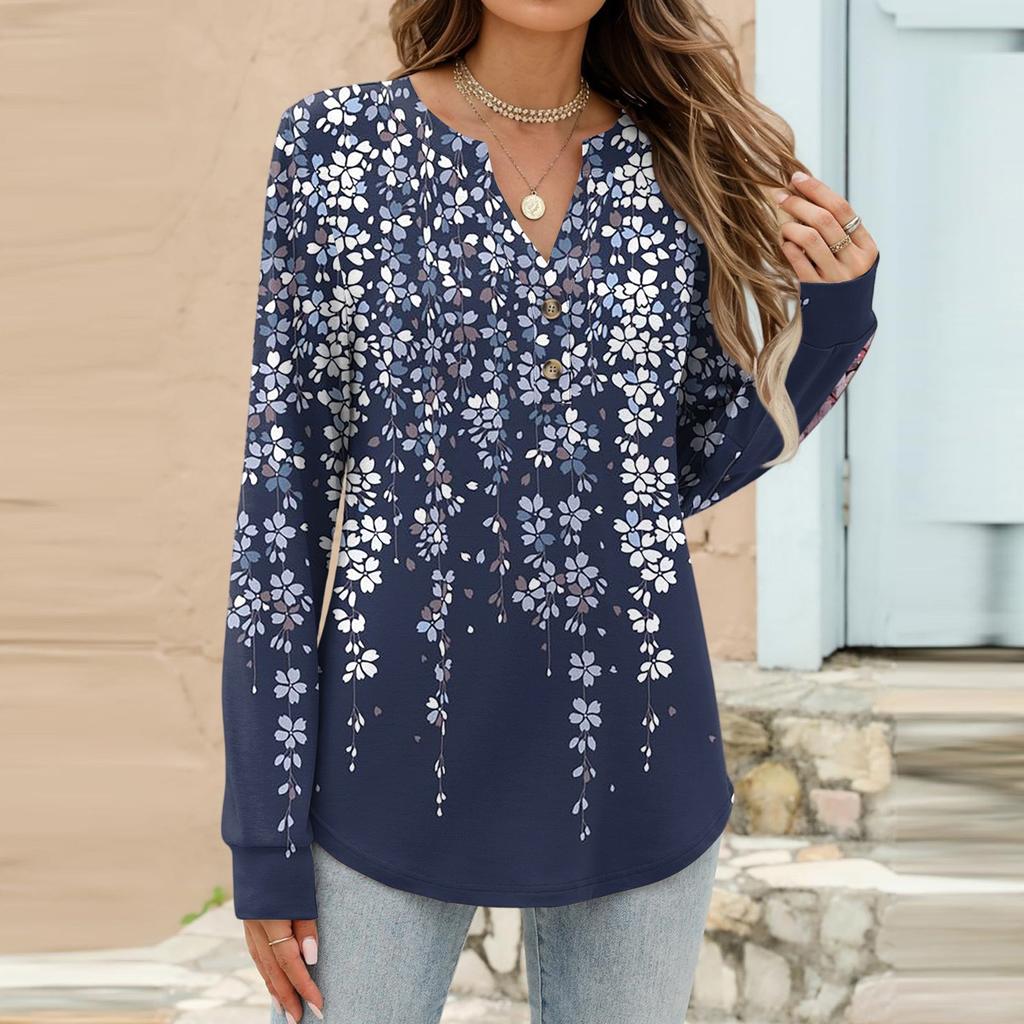 Women's Fashion Casual Floral Print Long Sleeve T-Shirt Pullover Top