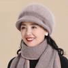 Elderly Women's Plush Lined Rabbit Fur Winter Hat, Scarf, & Gloves Set