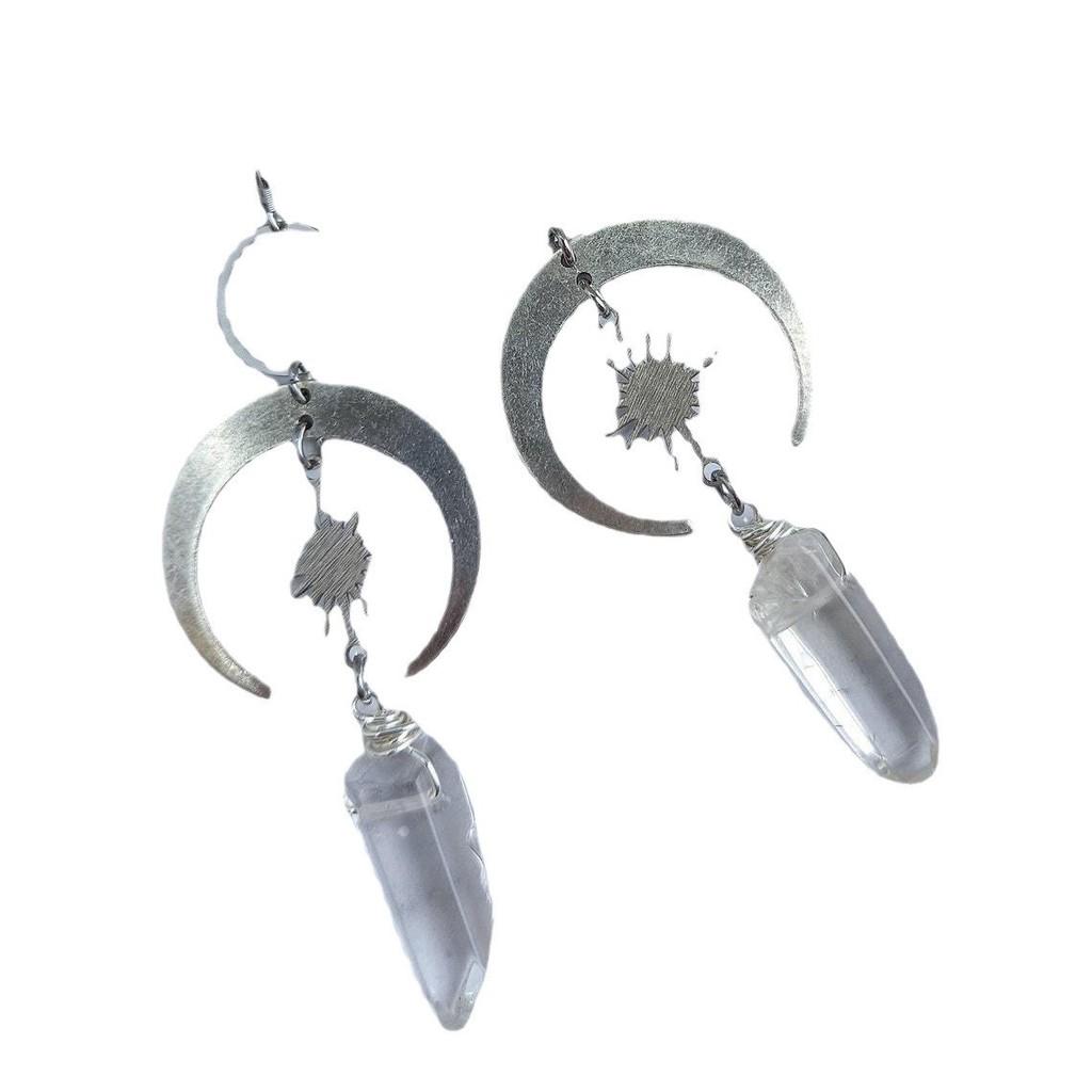 Quartz Moon And Sun Earrings Alloy Electroplated Fashion Jewelry For Casual Daily Use