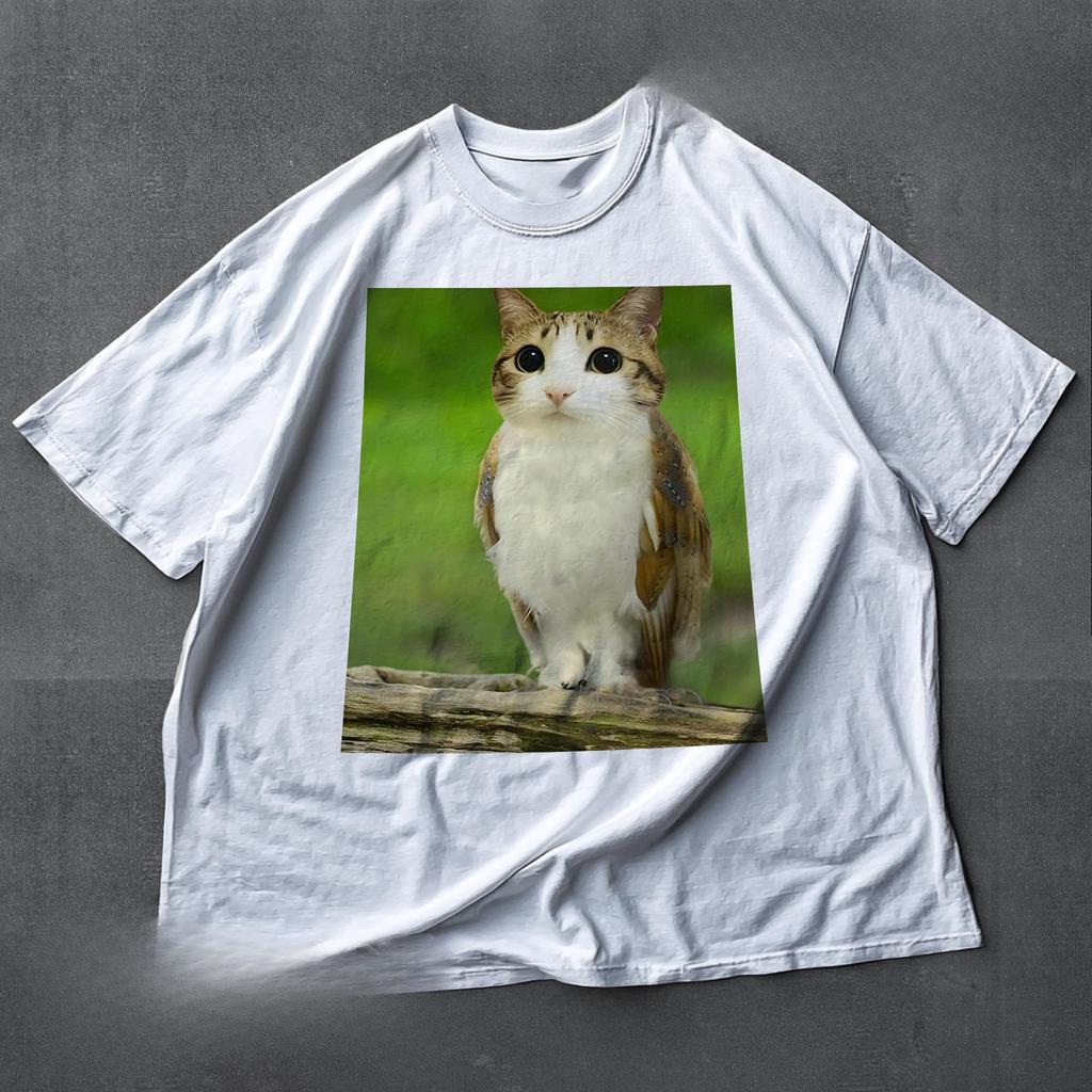 Meowl Meme Cat Tshirt, Funny Cat Meme Shirt Cat and Owl Brainrot Meowl Tee, Unhinged 90s Kitten Tee Funny Graphic Shirt