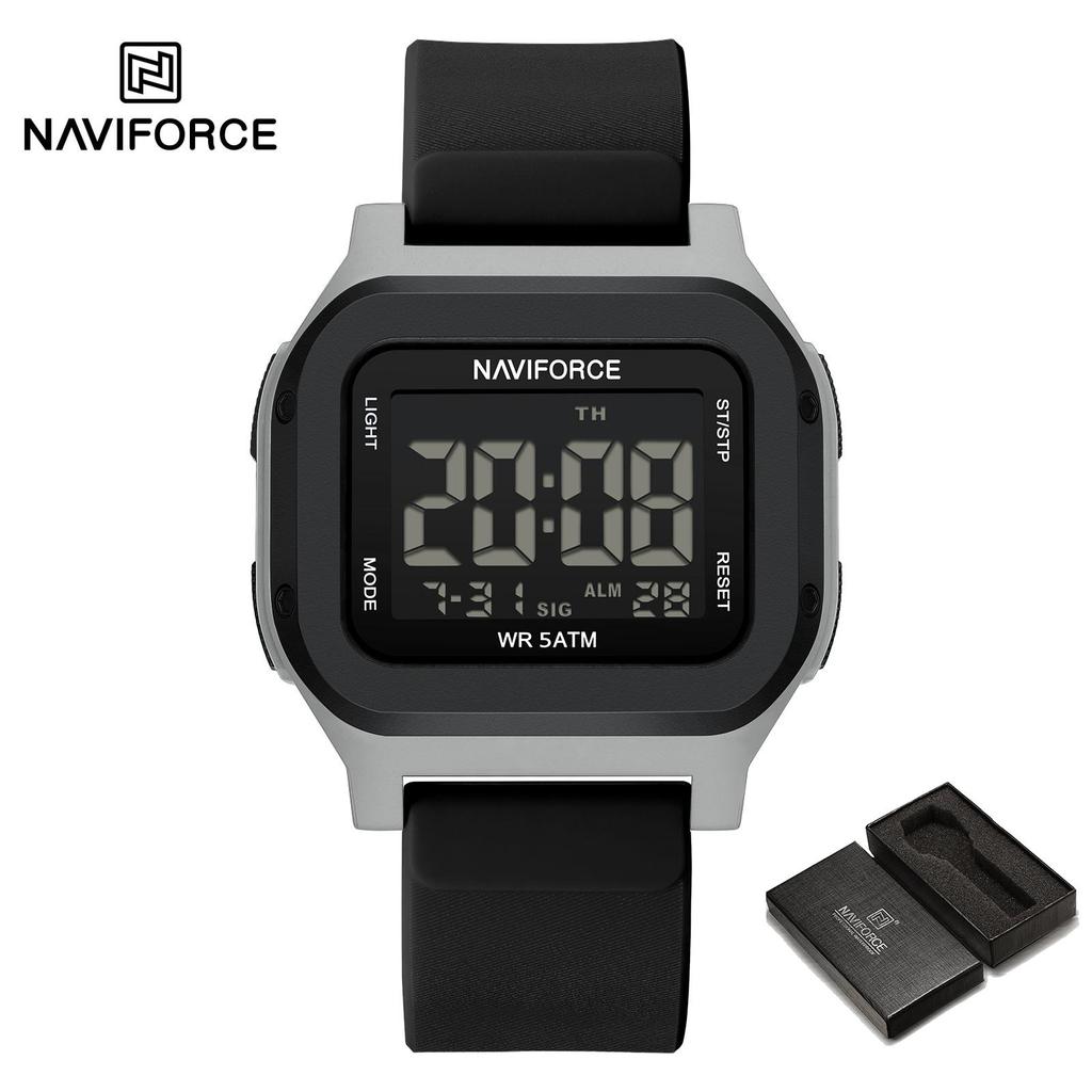 NAVIFORCE Original Men Digital Watch Square Case Silicone Strap Waterproof Calendar Date Chronograph Alarm Men Sports Leisure Watch NF7137
