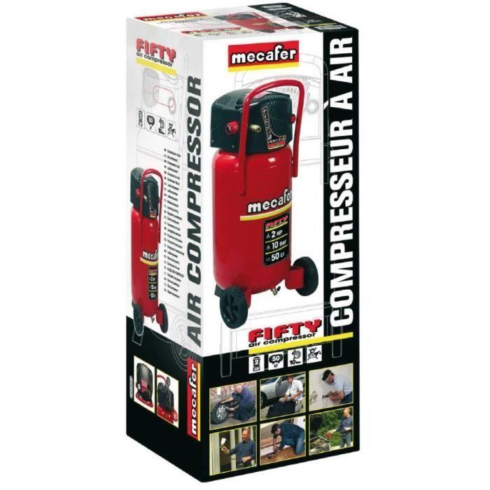 Vertikaler Luftkompressor MECAFER FIFTY – 50 l – 1500 W – 10 bar – 2 PS ohne Öl