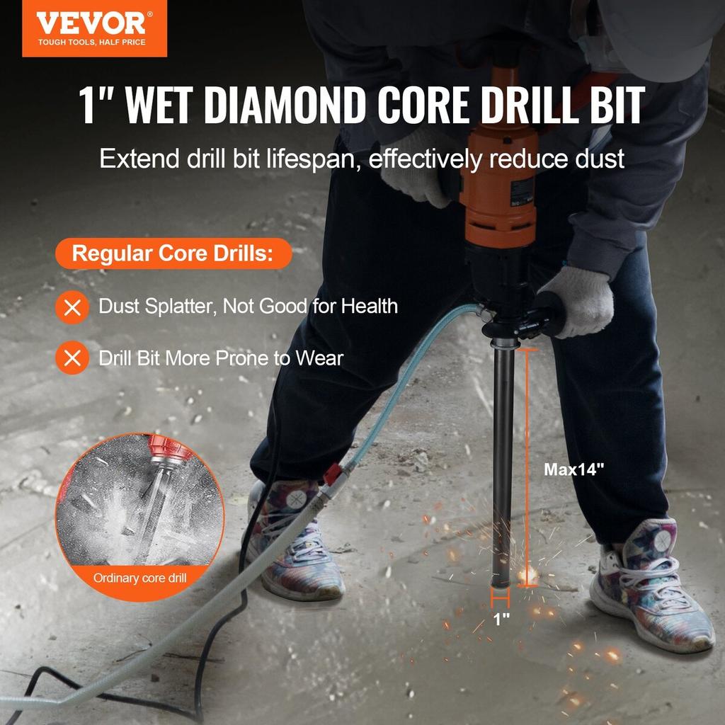 Core Drill Bit, 1" Wet Diamond Core Drill Bits, 14" Drilling Depth Concrete Core Drill Bit, 5/8"-11 Inner Thread, Laser Welding, Diamond Wet Coring