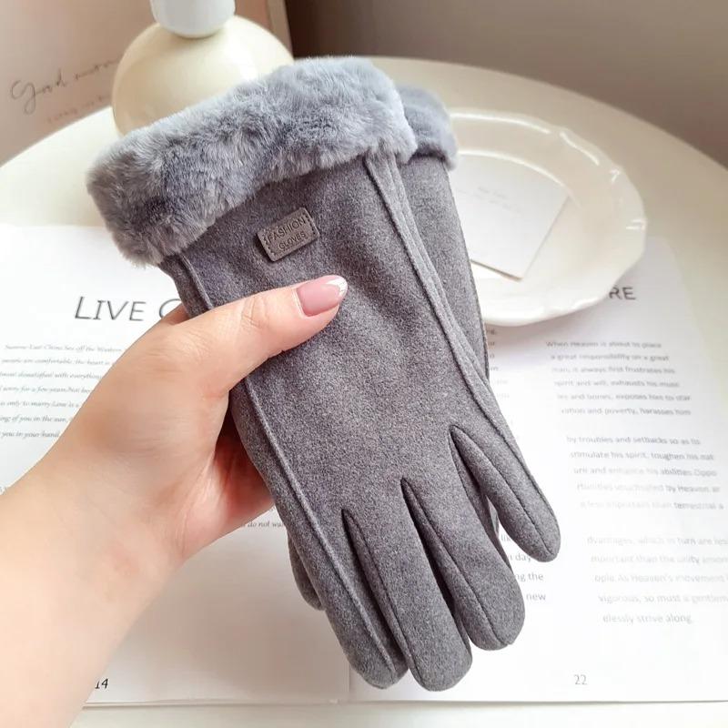 Winter Warm Suede Thick Fleece Ladies Gloves Women Fashion New Solid Windproof Touchscreen Glove Outdoor Sports Cycling Mittens