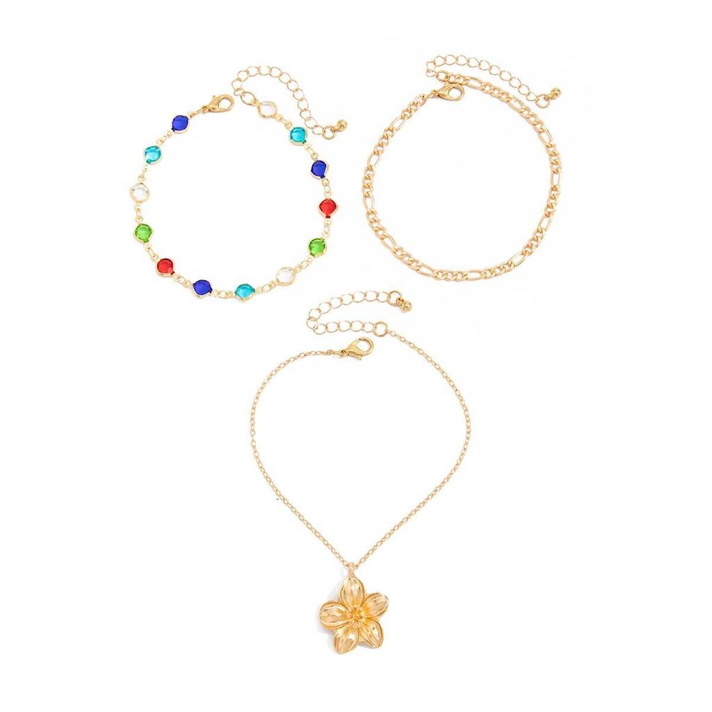 SHIXIN 3 Piezas Tobillera Exquisita Boho con Colgante de Flor de Zirconia para Mujer Moderna Cadena de Pie Multicapa Color Dorado Joyería de Playa Regalo