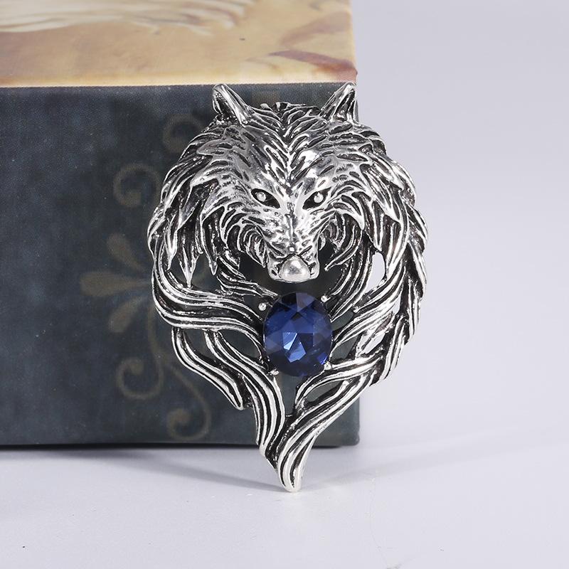 Retro dominerande varghuvudbrosch herrpersonlighet jacka kostym Corsage djurnålshänge dubbla användningsområden