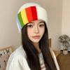 Autumn and winter new women's wool hat casual versatile thermal hat rainbow striped jacquard knitted hat