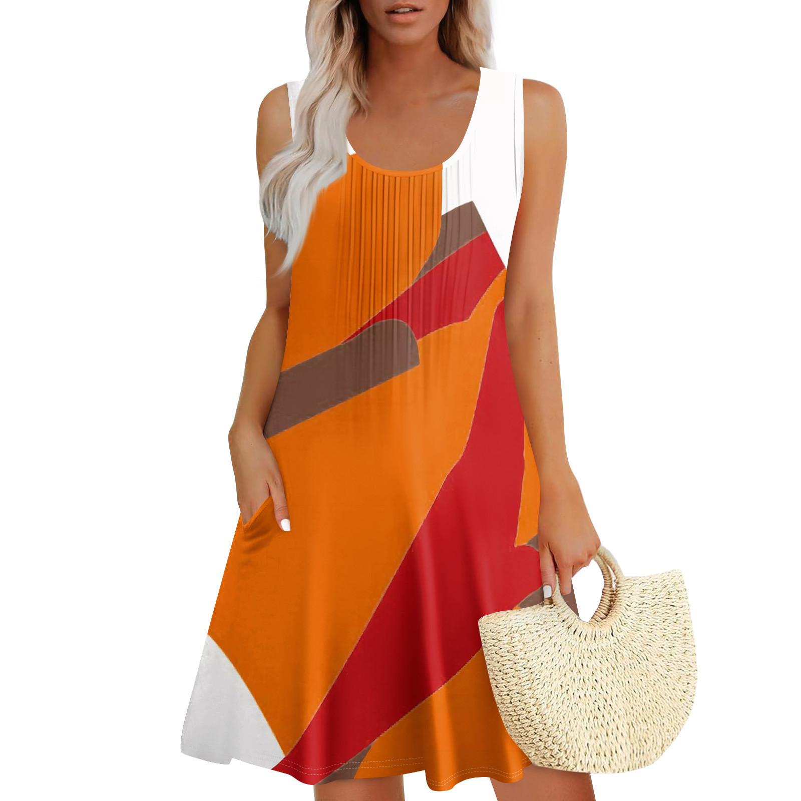 

Женские летние платья Свободные сарафаны без рукавов Платье с карманами XL шафрановый