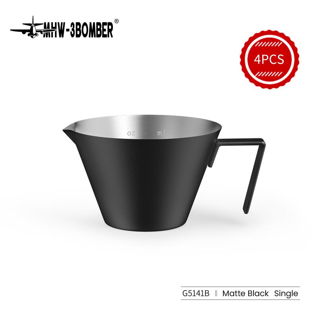MHW-3BOMBER 100ml Espresso Measuring Cups Single/Double Spouts Stainless Steel Espresso Shot Cups with Handle Scale Barista Tool