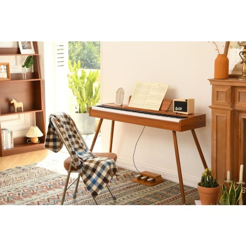 Donner DDP-80 Digital Piano, 88 Keys, Hammer Cushion Keyboard, 3 Pedals, Stand, Adapter, Japanese Instruction Manual, Natural Brown