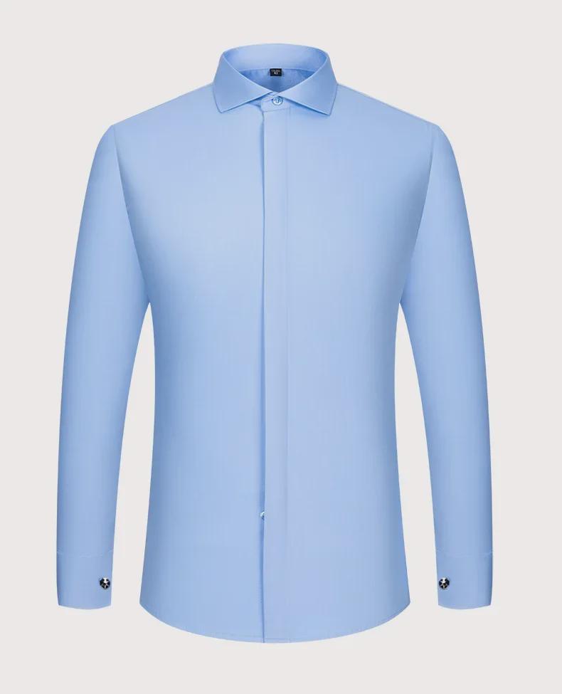 Men's Formal White Long-Sleeve Shirt with Windsor Collar and Bamboo Fiber French Cuff