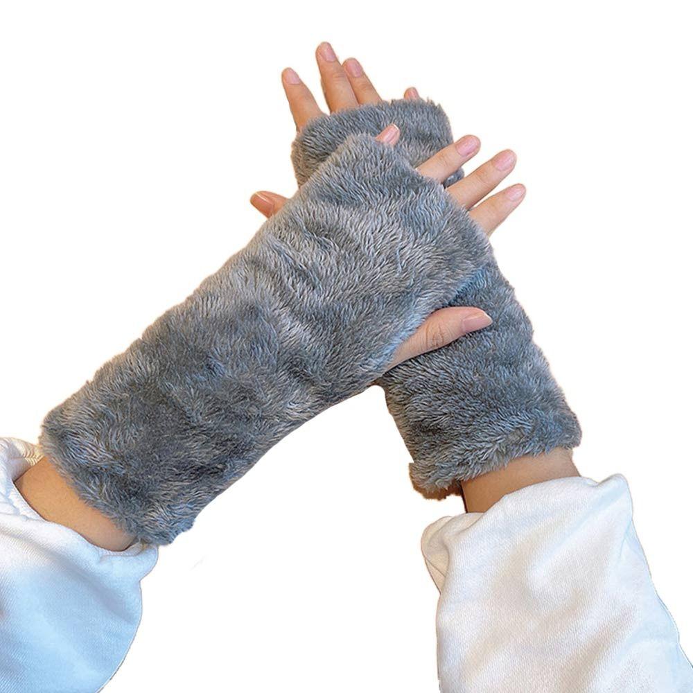Gants Peluche Demi-Doigts Chauffe-Bras Moufles Sans Doigts Gants Mode Femme Hiver Automne