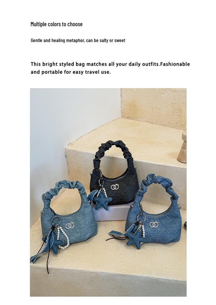 High-End Women's Denim Pleated Dumpling Tote Bag - Autumn/Winter 2026 Collection