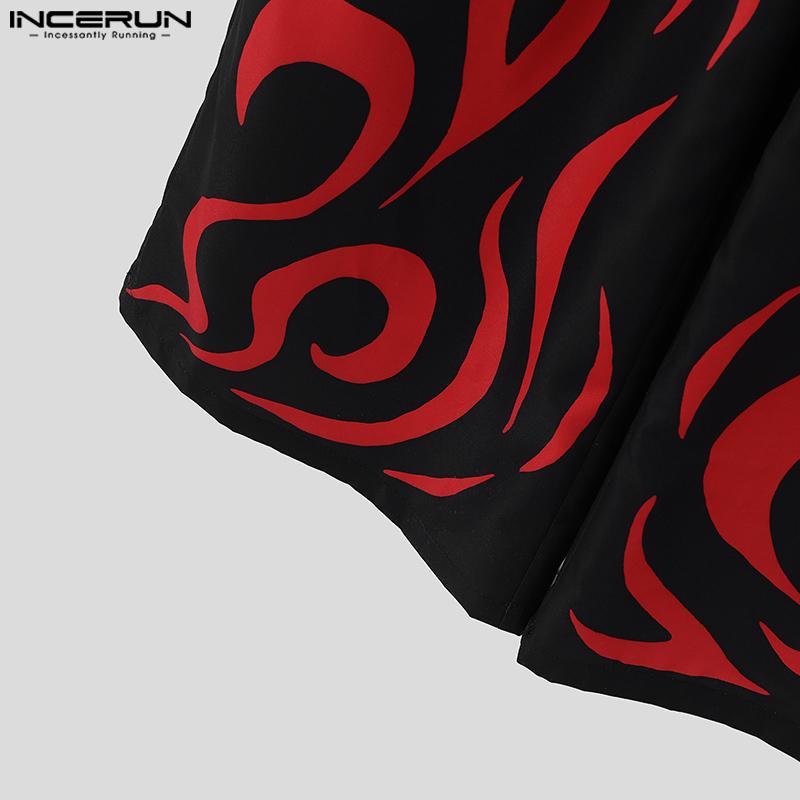 INCERUN Men Pants Casual Print Zipper Up Waist Wide Legs Long Trousers Pants