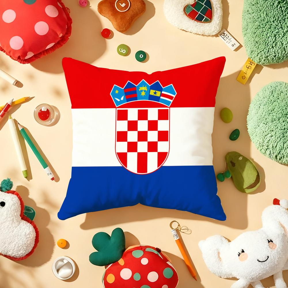 Republic of Croatia Flag Cushion Cover Plush Fabric Soft DoubleSided Printed Sofa Warm Winter Home Gift Pillow Cover