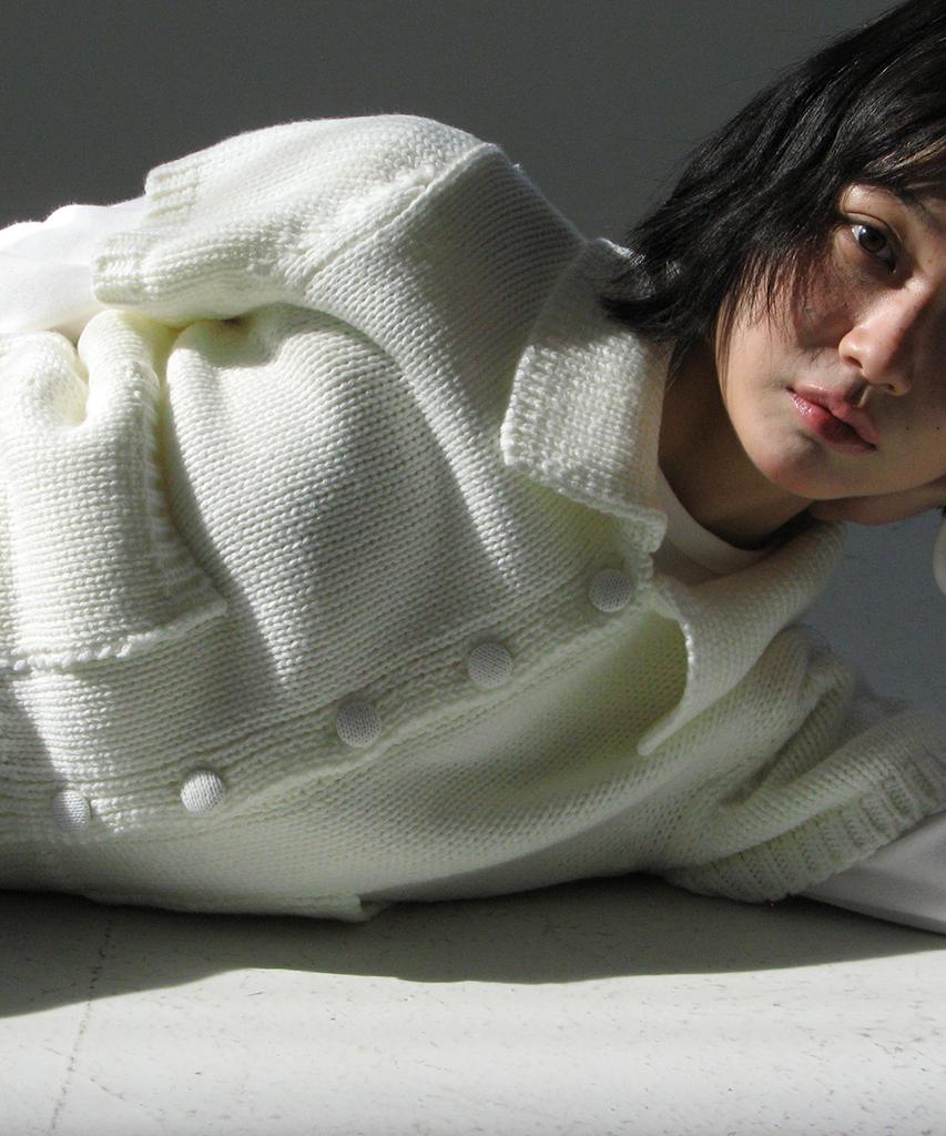 Ronron Pocket Collared Knit Short Sleeve Cardigan Ivory