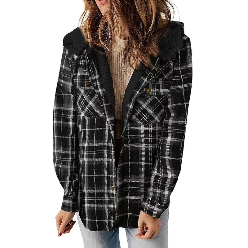 Dames Winter Casual Plaid Capuchon Tweed Jas Verdikte Gewatteerde Warme Jas Lamswollen Voering