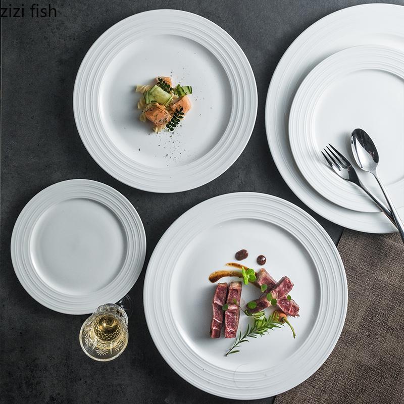 Ceramic White Flat Plate Western Style Steak Plates Pasta Dish Dining Plates Sushi Plate Fruit Bowl Dim Sum Dish Snack Tray