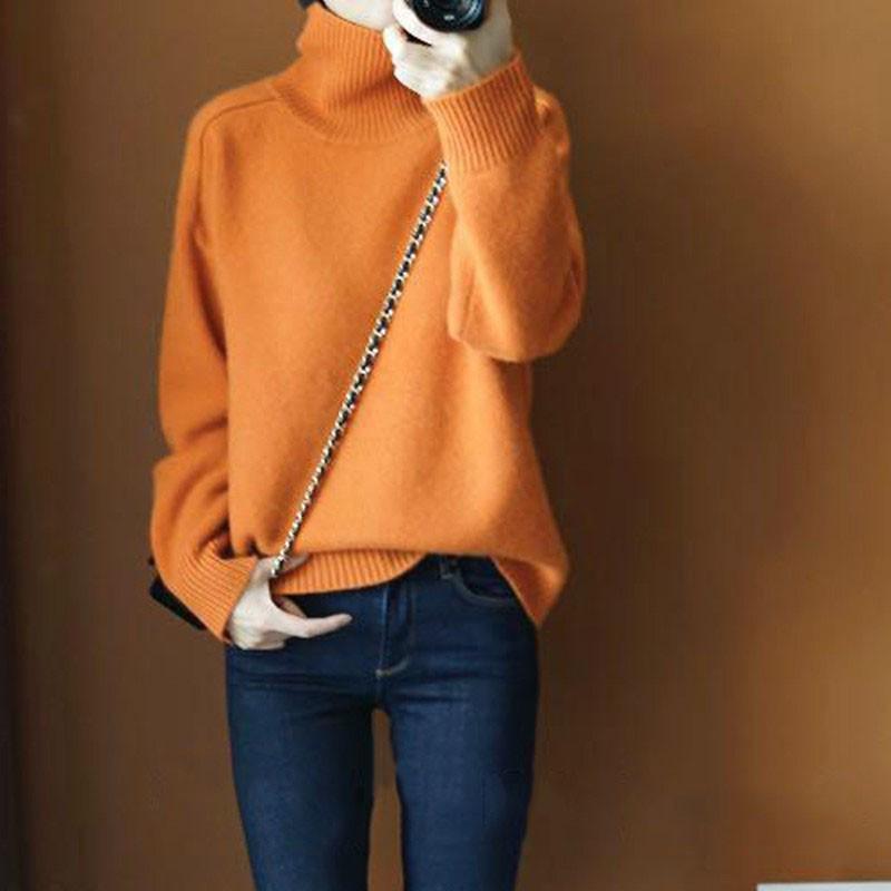 2025 Autumn/Winter Women's High Neck Loose Knit Sweater - Thick Pullover Base Layer, Fashionable Lazy Style
