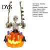 Window Display Accessory Swing Skeleton with Lighted Pumpkin, Light-up Ornament, Halloween Figurine Hanging Statue for Indoor Front Porch Decor Creepy