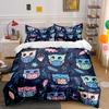 Cute Owl Pattern with Leaves Bedding Duvet Cover Set  (1*Duvet Cover 2*Pillowcases, Without Duvet Insert)