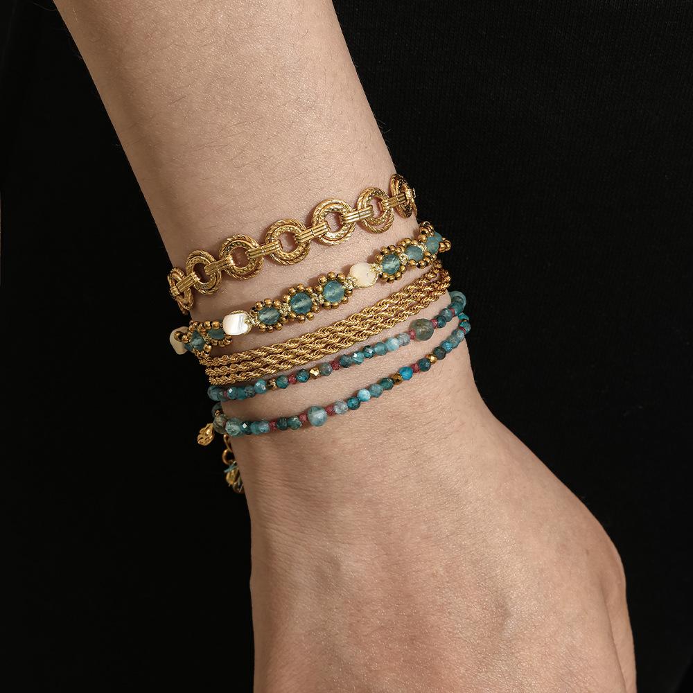 Bohemian glacier blue opal woven hand rope bracelet, colorful treasure small flower pull adjustable stacking jewelry