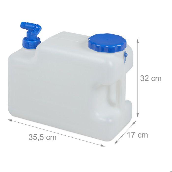 Relaxdays jerricane d’eau avec robinet, couvercle à visser, bidon à eau de camping, 12 l, sans bpa, blanc