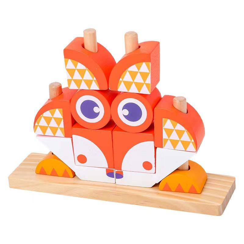 Wooden Early Education Bunny Day And Night Color Toy Car Children'S Educational Creative Splicing Building Block Baby