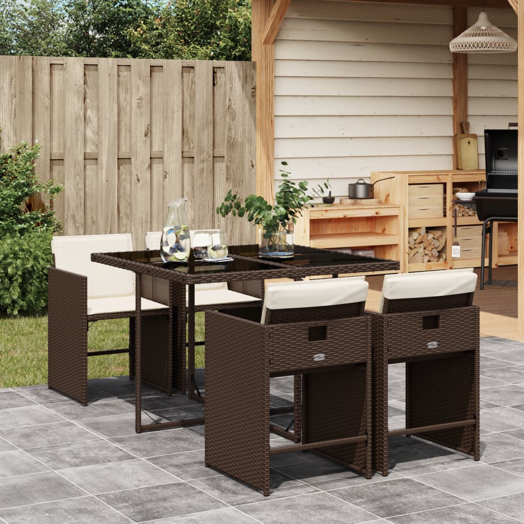 Vidaxl 5-Cz. Garden Furniture Set With Cushions, Brown, Poly Rattan