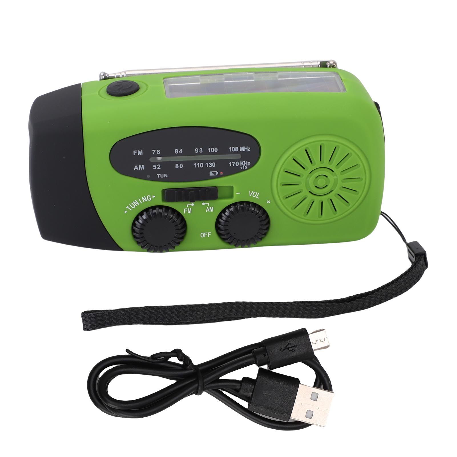 

Аварийное радио с ручным заводом, 3-светодиодным фонариком, AM/FM, портативное погодное радио NOAA, радио на солнечной батарее Green