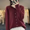 Women's 100% Wool Hooded Cardigan - Versatile Autumn/Winter Pure Color Knit Jacket