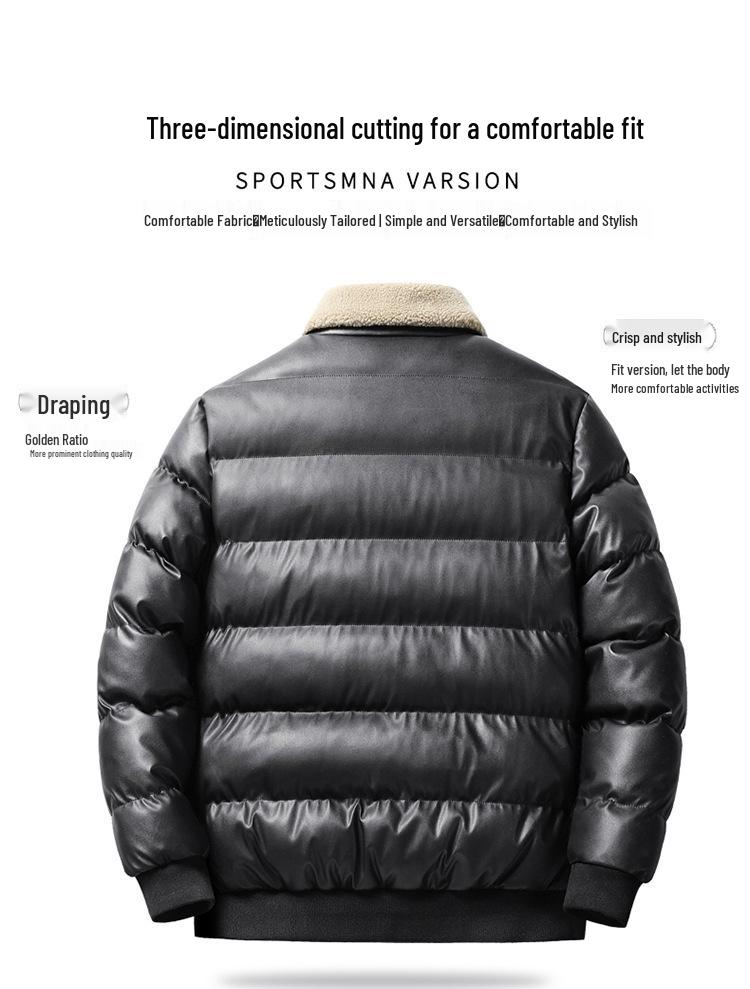 Giacca Invernale da Uomo in Ecopelle PU, Stile Coreano, Capospalla Casual con Bavero, Ispessita Taglie Forti