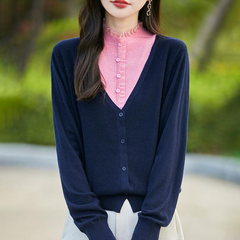 Dámský kašmírový svetr Qinghe kašmír 50% hedvábí 50% vlna podzimní a zimní kašmírový kardigan měkký a teplý