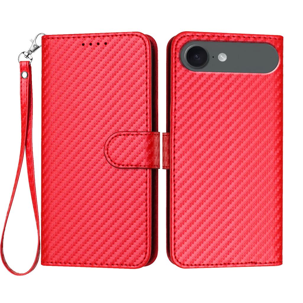 For iPhone Air Wallet Case with Strap Carbon Fiber Texture Leather Mobile Cover